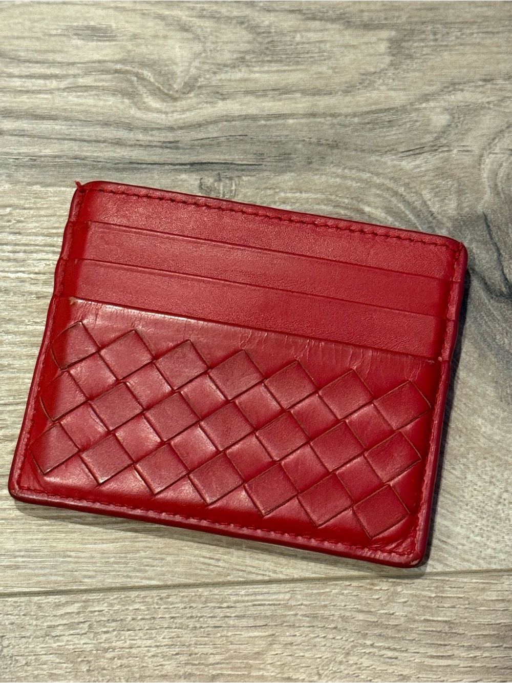 Bottega Veneta Intrecciato Leather Card Holder - Red
